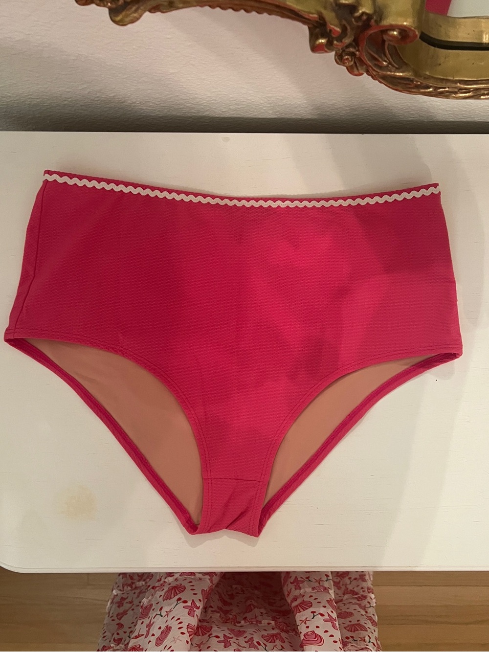 J. Crew Bright Pink High-Waist Bikini Bottom with White Trim